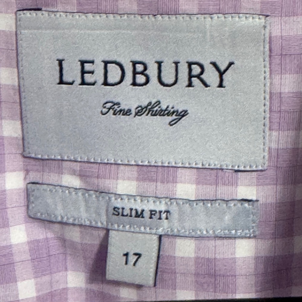 LEDBURY Slim Fit‎ Shirt 17 Purple Gingham Check Spread Collar Luxury Shirting - Picture 7 of 7